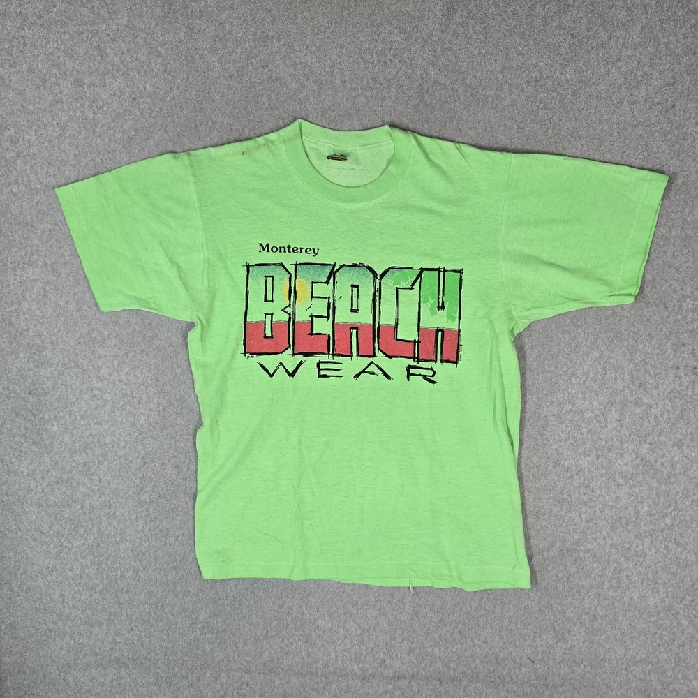 VINTAGE Monterey Beach Men Shirt L 90s USA Single Stitch Tee Logo READ
